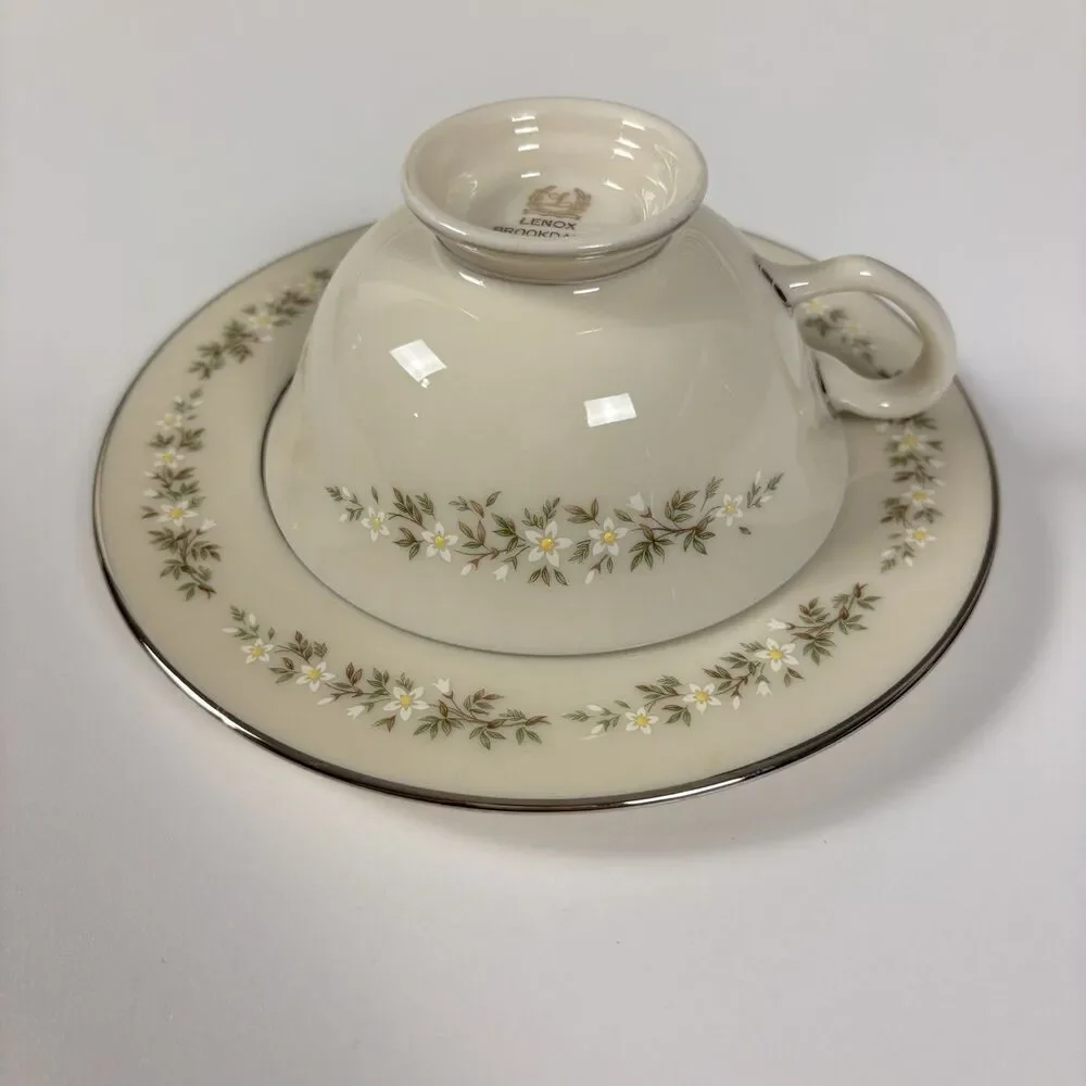 Vintage Lenox Brookdale H500 China Tea Cup Saucer Plate Floral Platinum Set of 4